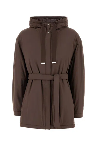 Herno Jacket Stretch Nylon Belted Waist In Brown