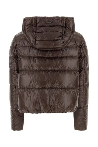Herno Brown Cropped Down Jacket With Fixed Hood With Snap Buttons In Tech Fabric Woman In Brown