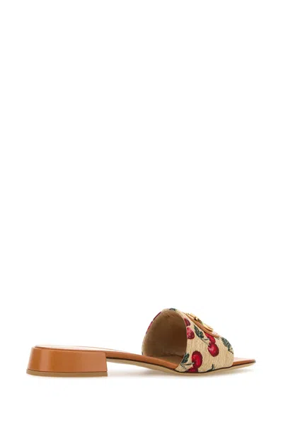 Valentino Garavani Women Embroidered Raffia Vlogo Signature Slippers In Brown