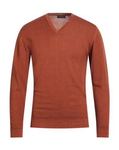 Daniele Fiesoli Man Sweater Rust Size L Merino Wool
