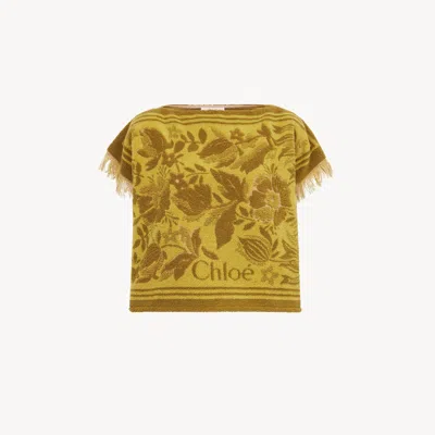 Chloé Top Encolure Bateau En Coton Jacquard À Logo Femme Vert Taille M 100% Coton