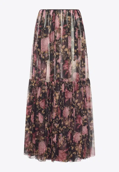 Chloé Sheer Overlay Tiered Floral Skirt