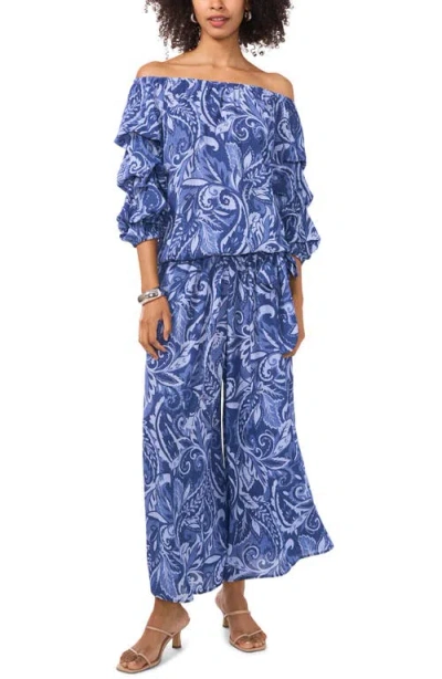 Vince Camuto Paisley Floral Off The Shoulder Bubble Sleeve Top
