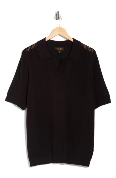 Truth Johnny Collar Pointelle Knit Sweater Polo