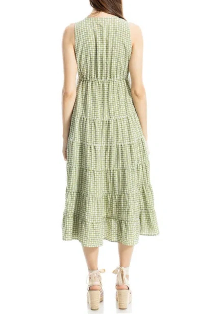 Max Studio Plaid Sleeveless Empire Waist Tiered Midi Dress