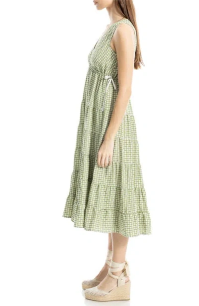 Max Studio Plaid Sleeveless Empire Waist Tiered Midi Dress