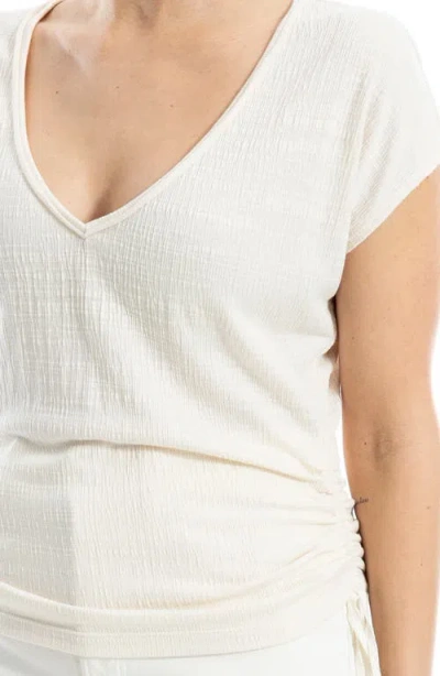 Max Studio Cap Sleeve Ruched Crinkled Knit Top