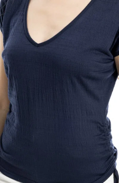Max Studio Cap Sleeve Ruched Crinkled Knit Top