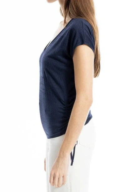 Max Studio Cap Sleeve Ruched Crinkled Knit Top