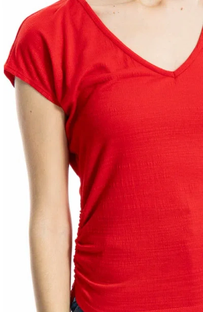 Max Studio Cap Sleeve Ruched Crinkled Knit Top