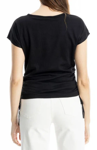 Max Studio Cap Sleeve Ruched Crinkled Knit Top