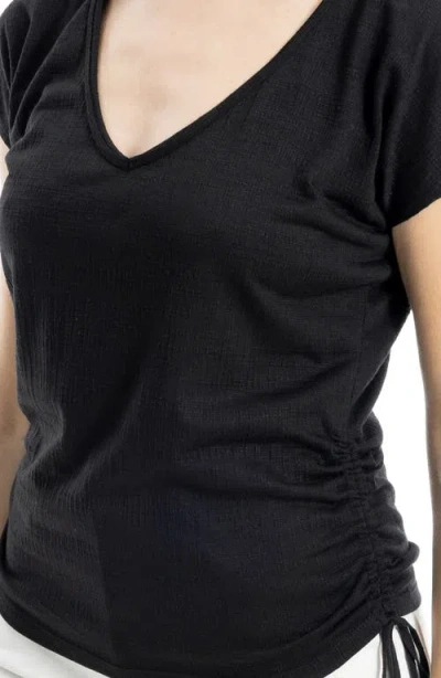 Max Studio Cap Sleeve Ruched Crinkled Knit Top