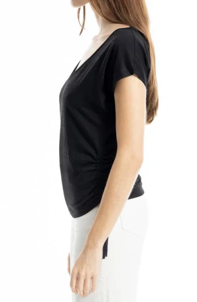 Max Studio Cap Sleeve Ruched Crinkled Knit Top