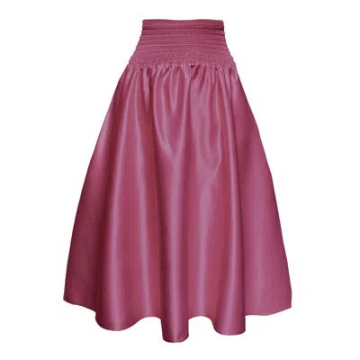 Frock Tales Women's Pink / Purple Orchid Midi Skirt With Pockets In Rose Satin