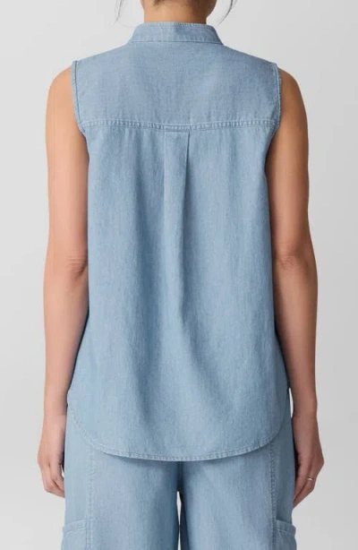 Eileen Fisher Sleeveless Band Collar Chambray Button-up Shirt