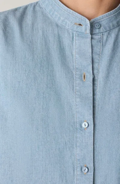 Eileen Fisher Sleeveless Band Collar Chambray Button-up Shirt