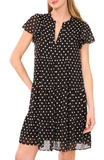 Cece Embroidered Floral Flutter Sleeve Tiered Minidress