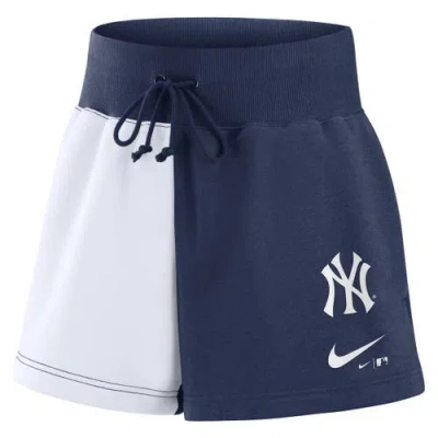 Nike Navy/white New York Yankees Color-block Phoenix Fleece Lounge Shorts