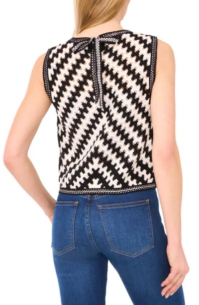 Cece Chevront Stripe Cotton Blend Crochet Sweater Tank In Black