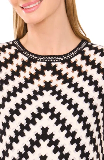 Cece Chevront Stripe Cotton Blend Crochet Sweater Tank In Black