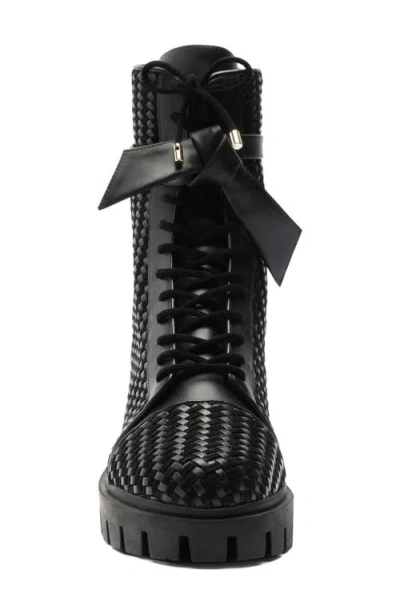 Alexandre Birman Tresse Leather Combat Boots In Black