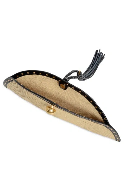Rebecca Minkoff Half Moon Studded Straw Clutch