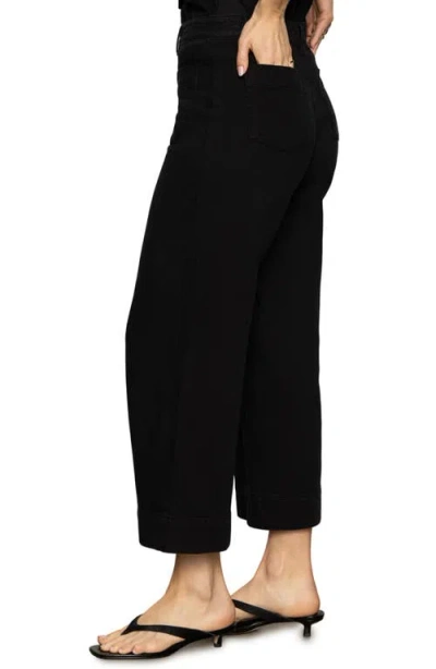 Sanctuary Soft Marine High Waist Wide Leg Crop Cotton Pants In Black