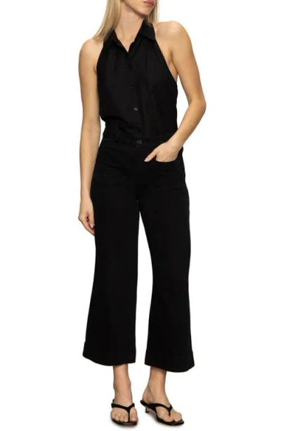 Sanctuary Soft Marine High Waist Wide Leg Crop Cotton Pants In Black
