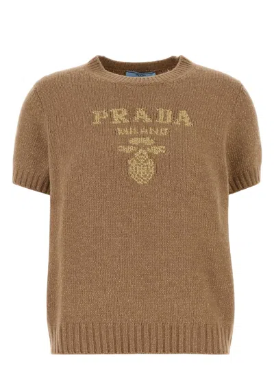 Prada Maglione In Misto Lana Biscotto Donna In Brown