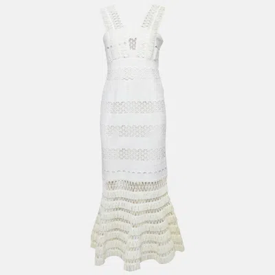 Pre-owned Simkhai Off White Straw Trim Knit Sleeveless Midi Dress M