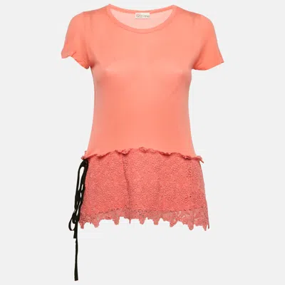 Pre-owned Red Valentino Pink Modal Knit Lace Detail Top M