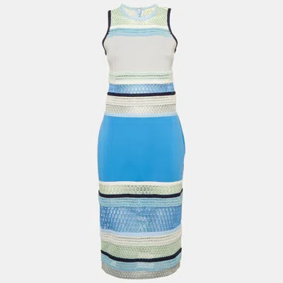 Pre-owned Simkhai Blue Lace And Neoprene Sheath Dress M
