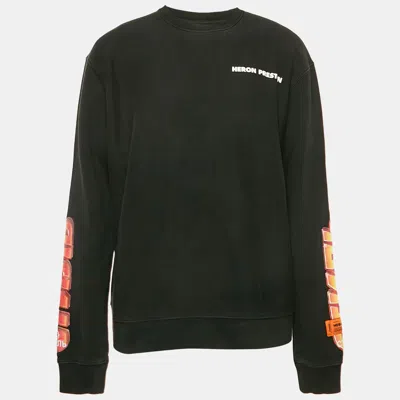 Pre-owned Heron Preston Black Logo Print Cotton Crew Neck Sweatshirt M