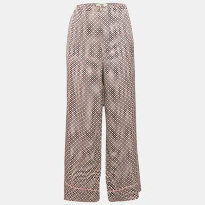 Pre-owned Fendi Multicolor Printed Silk Wide Leg Trousers M