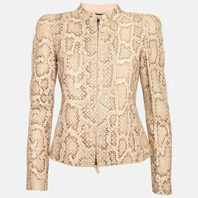 Pre-owned Giorgio Armani Pink Textured Python Leather Zip-up Jacket S