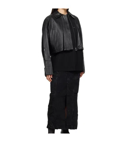 WOOYOUNGMI BLACK CROPPED LEATHER JACKET 