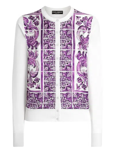 Dolce & Gabbana Majolica-print Silk Cardigan In White