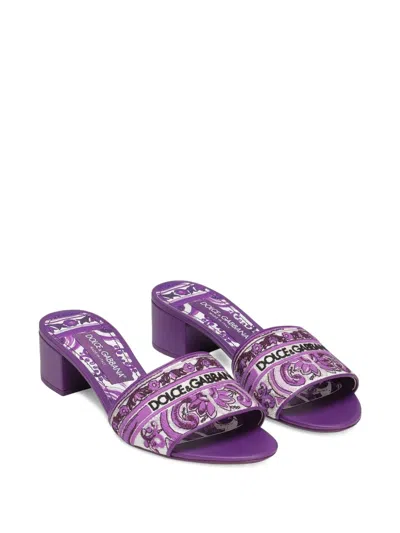 Dolce & Gabbana Embroidered Strap Slide Sandals With Low Block Heel