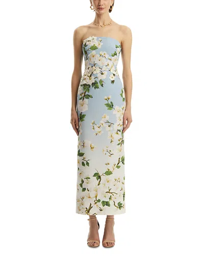 Oscar De La Renta Ombr Cherry Blossom Strapless Gown In Blue