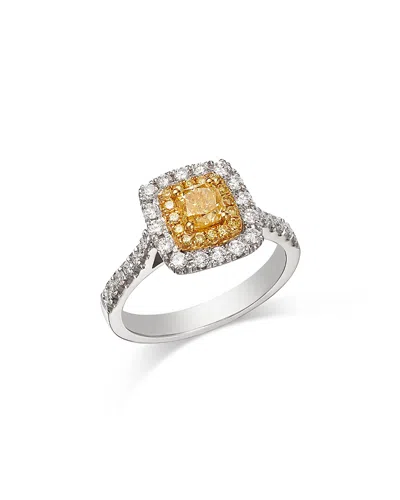 Bloomingdale's Fine Collection White & Yellow Diamond Cushion Square Halo Ring In 18k Yellow & White Gold, 1.15 Ct. T. W.