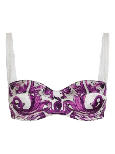 Dolce & Gabbana Adjustable Straps Floral Print Sleeveless Lingerie In Purple