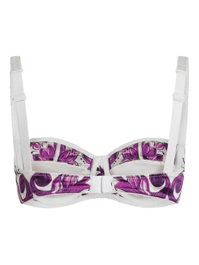 Dolce & Gabbana Adjustable Straps Floral Print Sleeveless Lingerie In Purple
