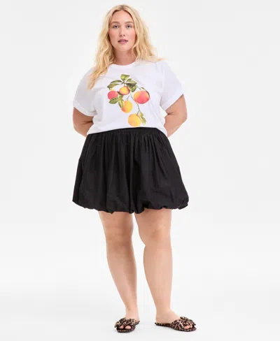 On 34th Trendy Plus Size Cotton Pull-on Bubble Skirt, Exclusively At Macy's In Black