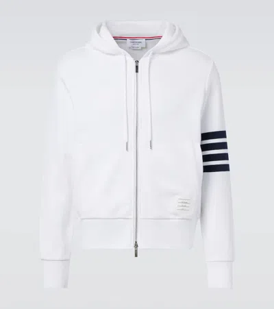 Thom Browne Slim-fit Striped Loopback Cotton-jersey Zip-up Hoodie In White