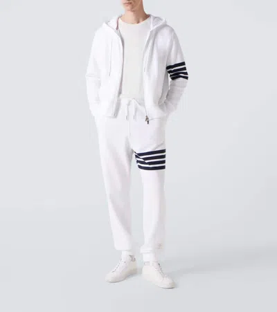 Thom Browne Slim-fit Striped Loopback Cotton-jersey Zip-up Hoodie In White