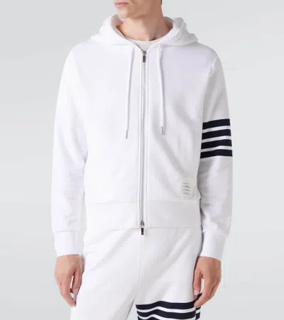 Thom Browne Slim-fit Striped Loopback Cotton-jersey Zip-up Hoodie In White