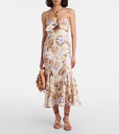 Zimmermann Coco Tie Front Midi Dress In Brown