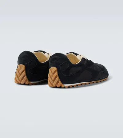 Bottega Veneta Black Suede And Nylon Orbit Flash Sneakers In Blue