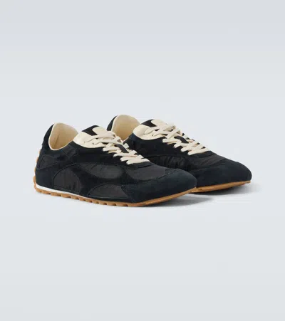 Bottega Veneta Black Suede And Nylon Orbit Flash Sneakers In Blue