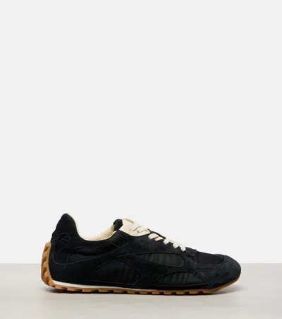 Bottega Veneta Orbit Leather-trimmed Suede And Shell Sneakers In Black
